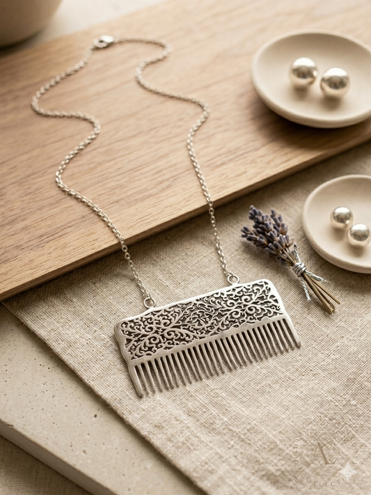 "Amulet Comb" Silver Necklace with Jade