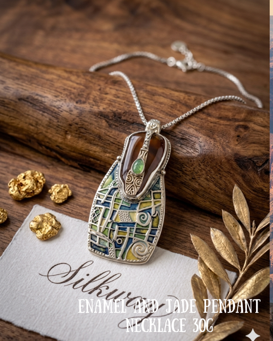Artisan Enamel & Amber Jewelry Set